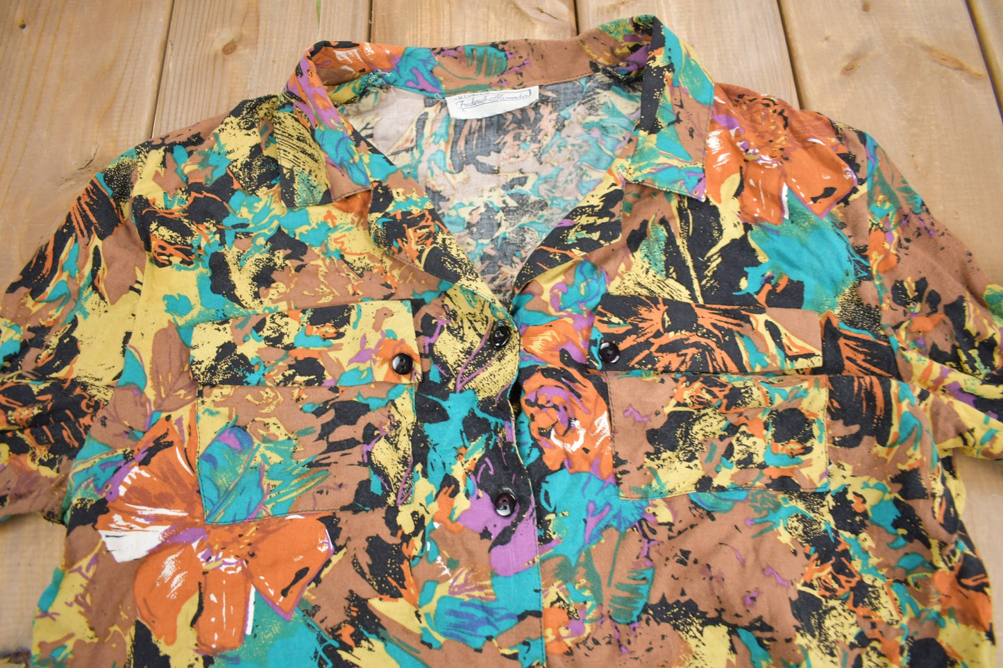 Vintage 1970s Frederick Alexandra Abstract Theme Button Up Shirt / 70s Button Up / Womenswear / True Vintage / Disco Style