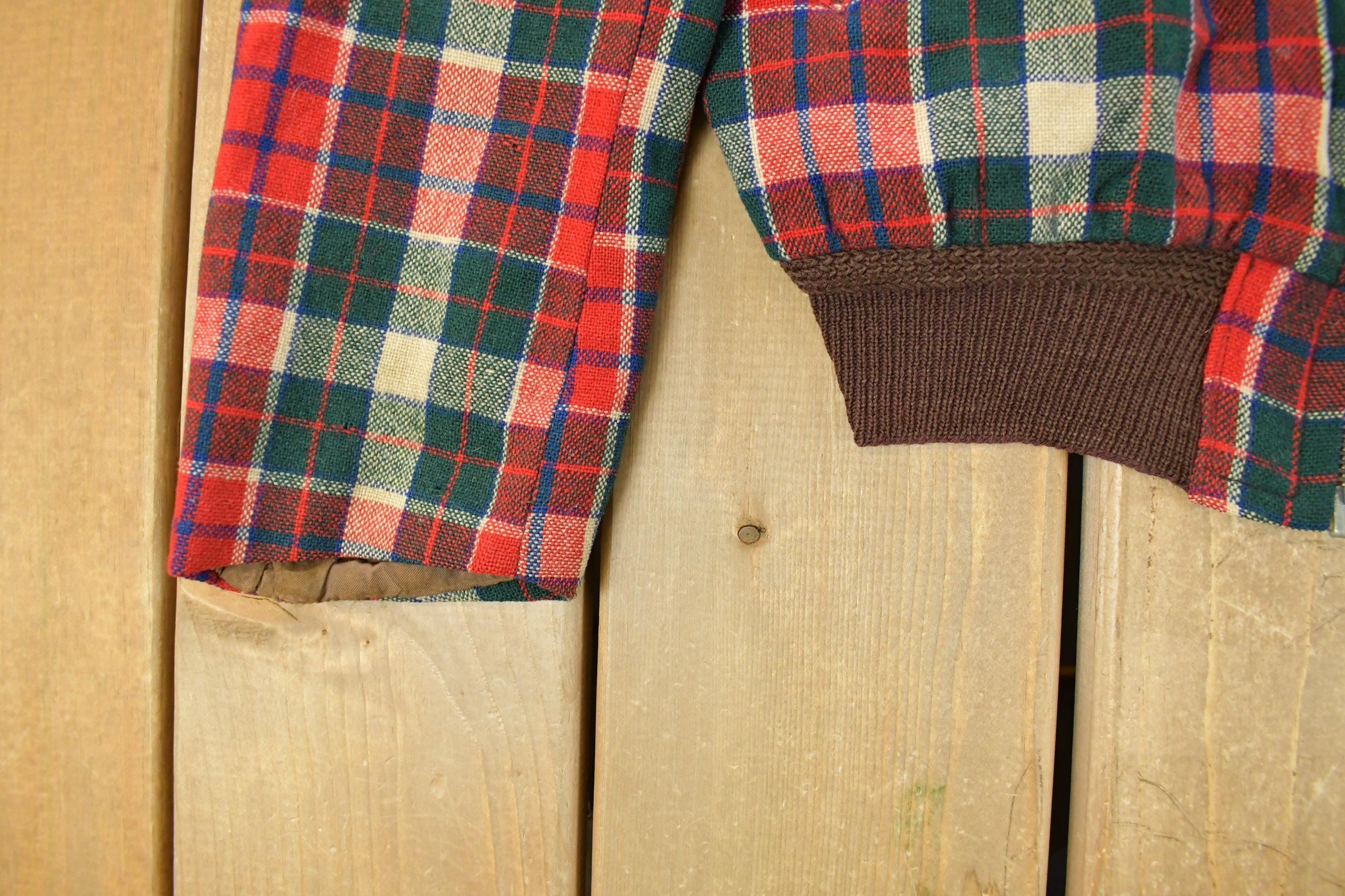 Vintage 1960s Wool Tartan Plaid Full Zip Jacket Youth Large