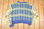 Vintage 1990s Liz Sport Abstract Plaid Knit Cardigan Sweater Women's L