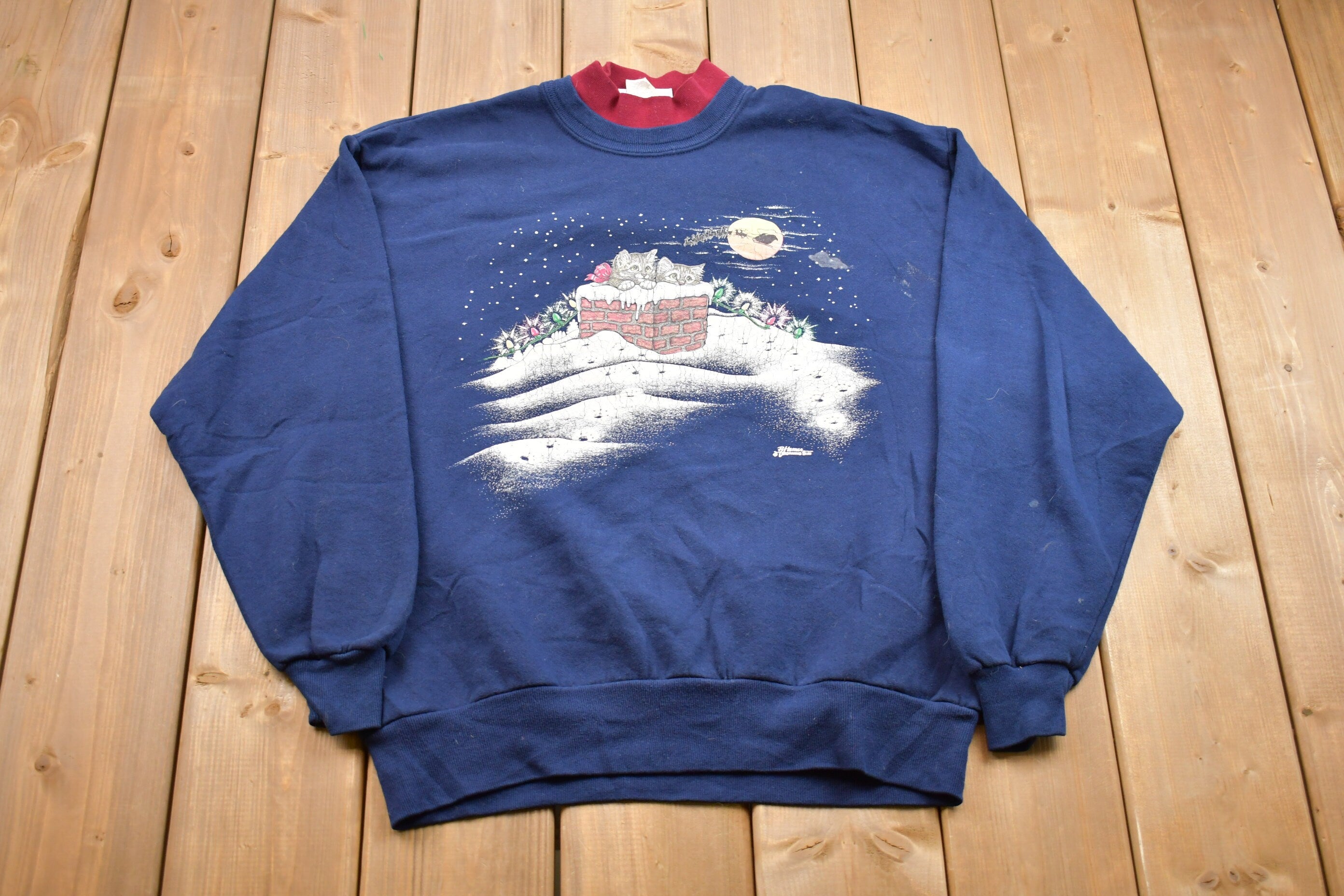 Vintage 1990s Morning Sun Cute Kitten Made In USA Crewneck / 90s Crewneck / Animals / Vintage Sweatshirt / American Streetwear / Pullover