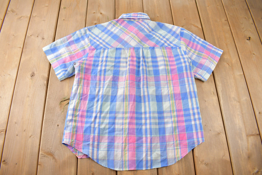 Vintage 1990s Harbour Isle Pastel Plaid Button Up Flannel Shirt Size M