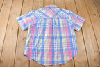 Vintage 1990s Harbour Isle Pastel Plaid Button Up Flannel Shirt Size M