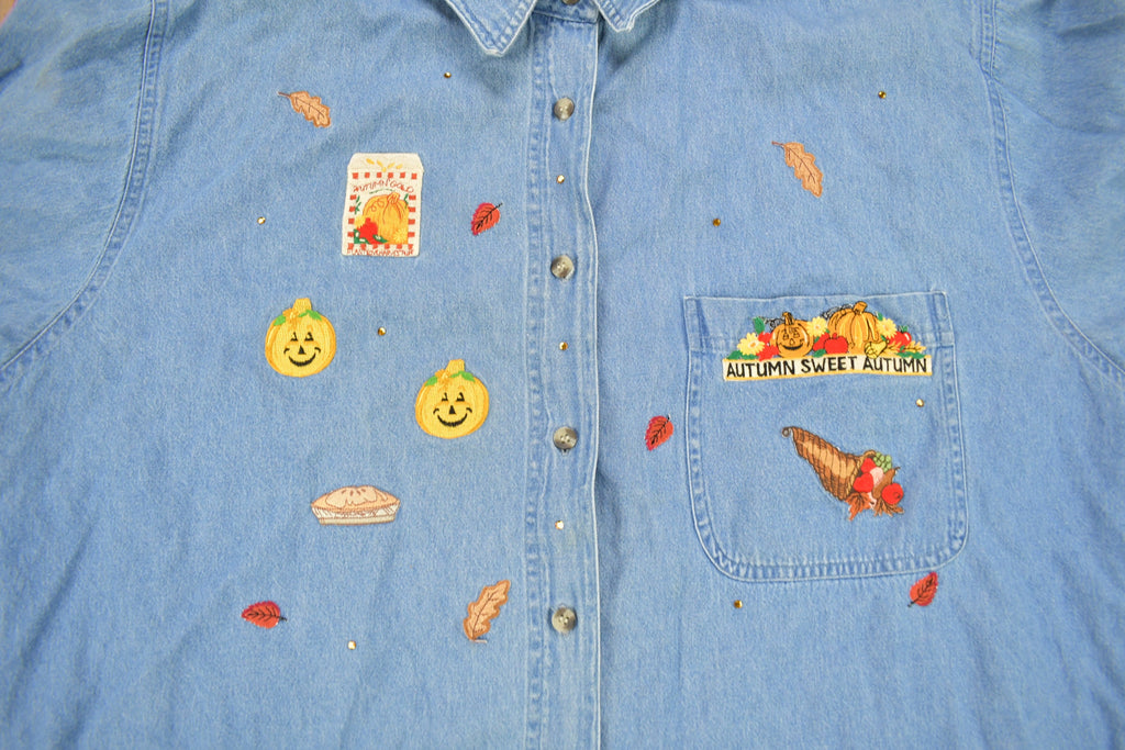 Vintage 1990s Autumn Sweet Autumn Embroidered Button Up Shirt