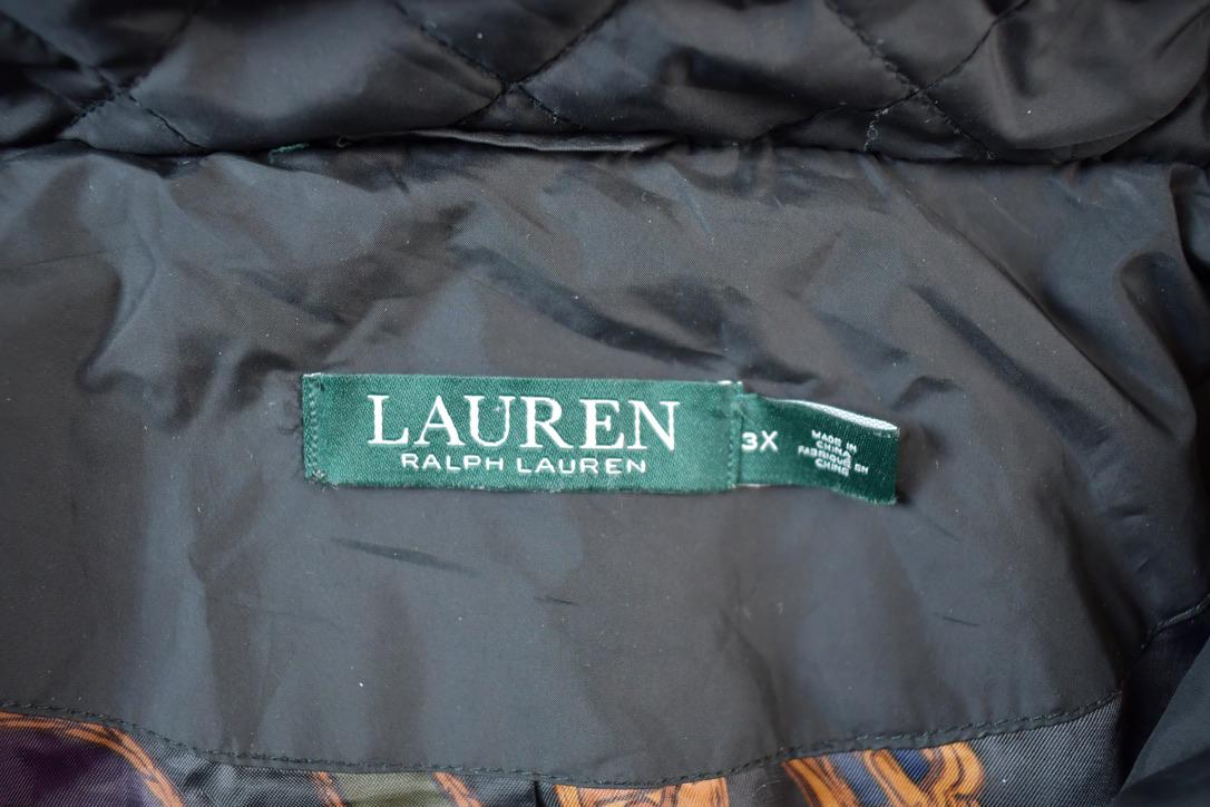 Vintage 1990s Lauren By Ralph Lauren Light Pleated Hooded Zip Up Abstract Lined Jacket