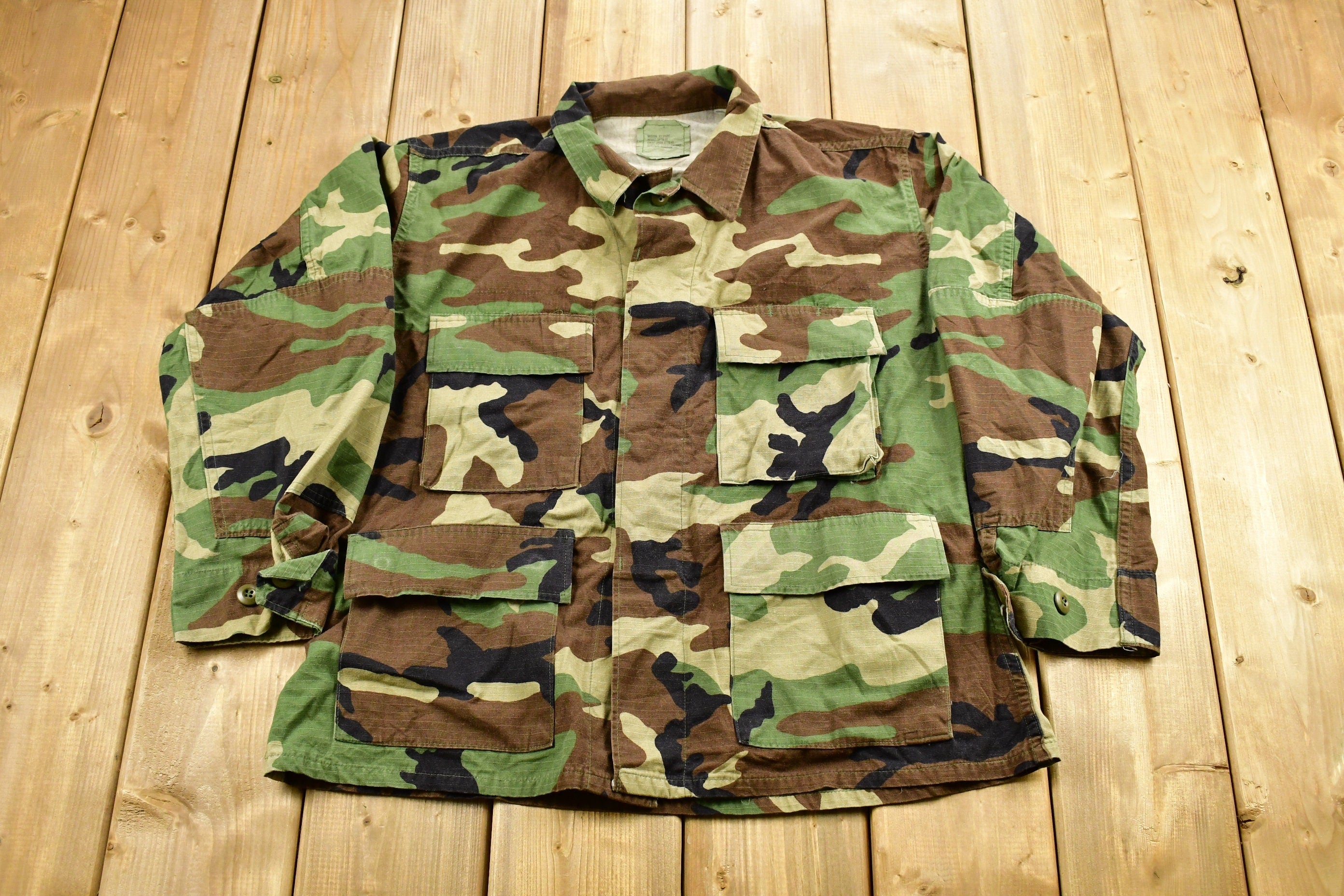 Vintage 2001 Military Camouflaged Army Button Up Shirt