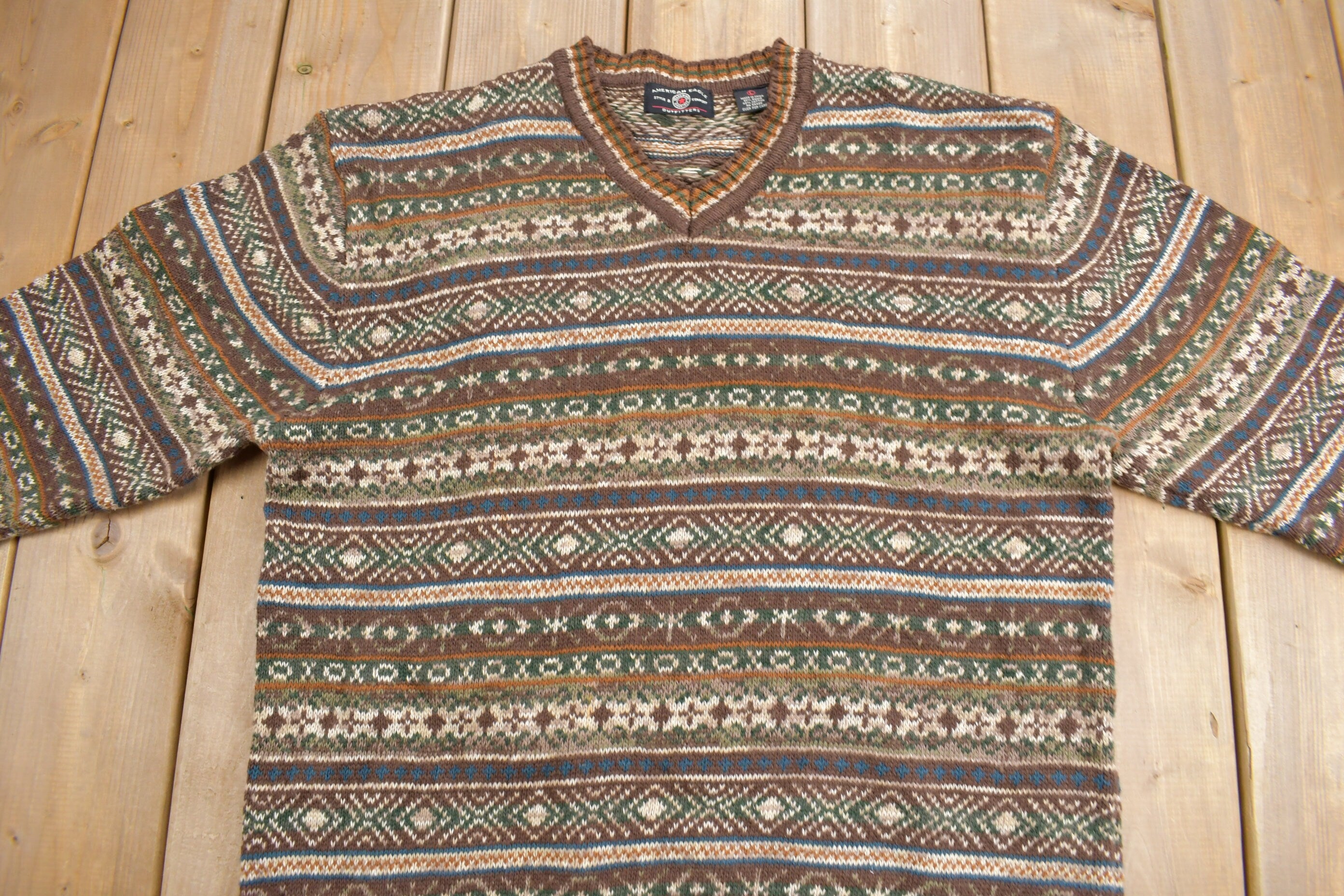 Vintage 1990s American Eagle Knit v Neck Sweater /