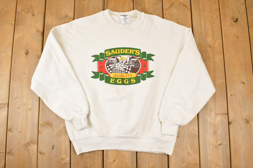 Vintage 1990s Sauder's Eggs Cartoon Farm Graphic Print Crewneck Sweatshirt Mens L