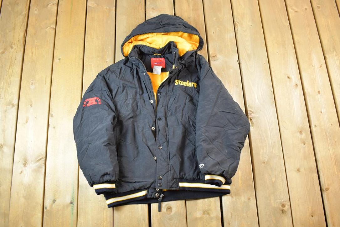Vintage 1990s Reebok Pittsburgh Steelers Hooded Full Zip NFL Football Jacket
