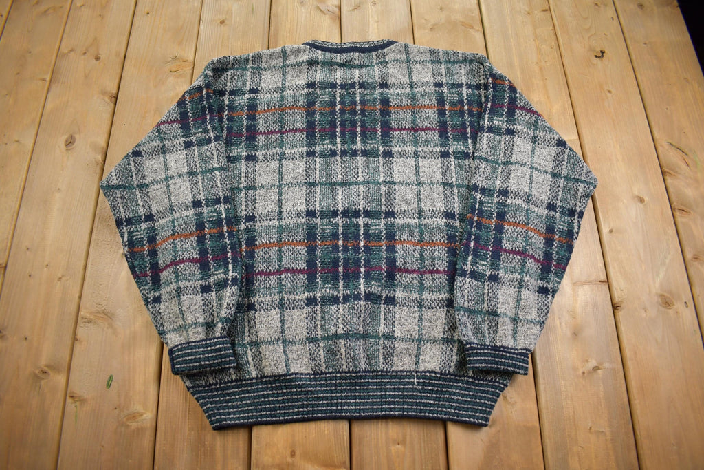 Vintage 1990s Knit Checker Knit Crewneck Sweater - Made in Italy