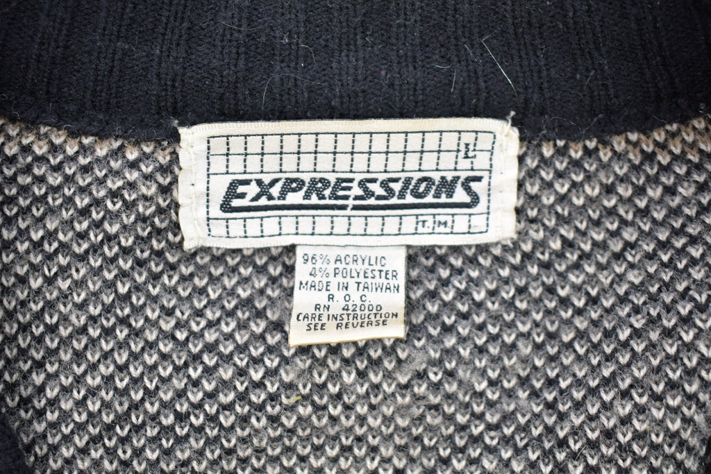 Vintage 1980s Expressions Abstract Knitted Cardigan Sweater