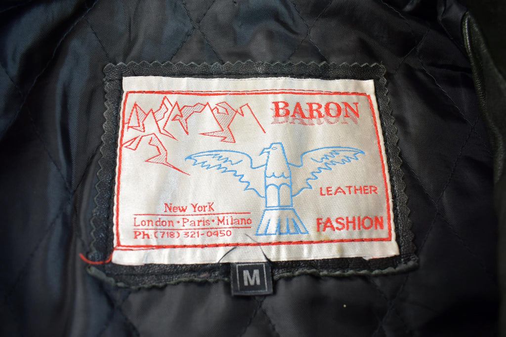 Vintage 1980s Baron New York Distressed Genuine Leather Jacket Made In USA