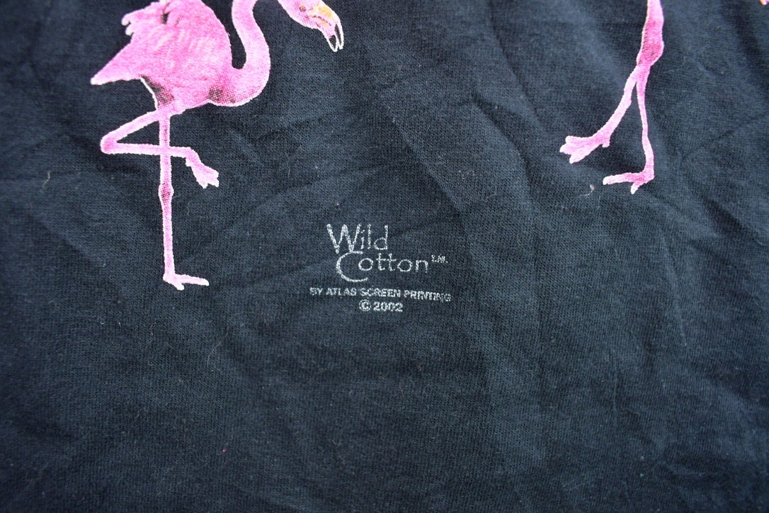 Vintage 2002 Wild Cotton Pink Flamingo Bird Theme Graphic T-Shirt