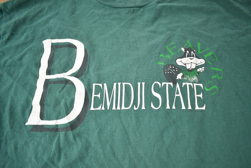 Vintage 1990s Bemidji State Beavers University Graphic T-Shirt Made In USA Cotton