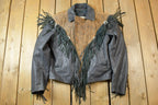 Vintage 1990s Bermans Leather Frills Tassel Animal Print Wild Print Motorcycle Jacket Made In USA