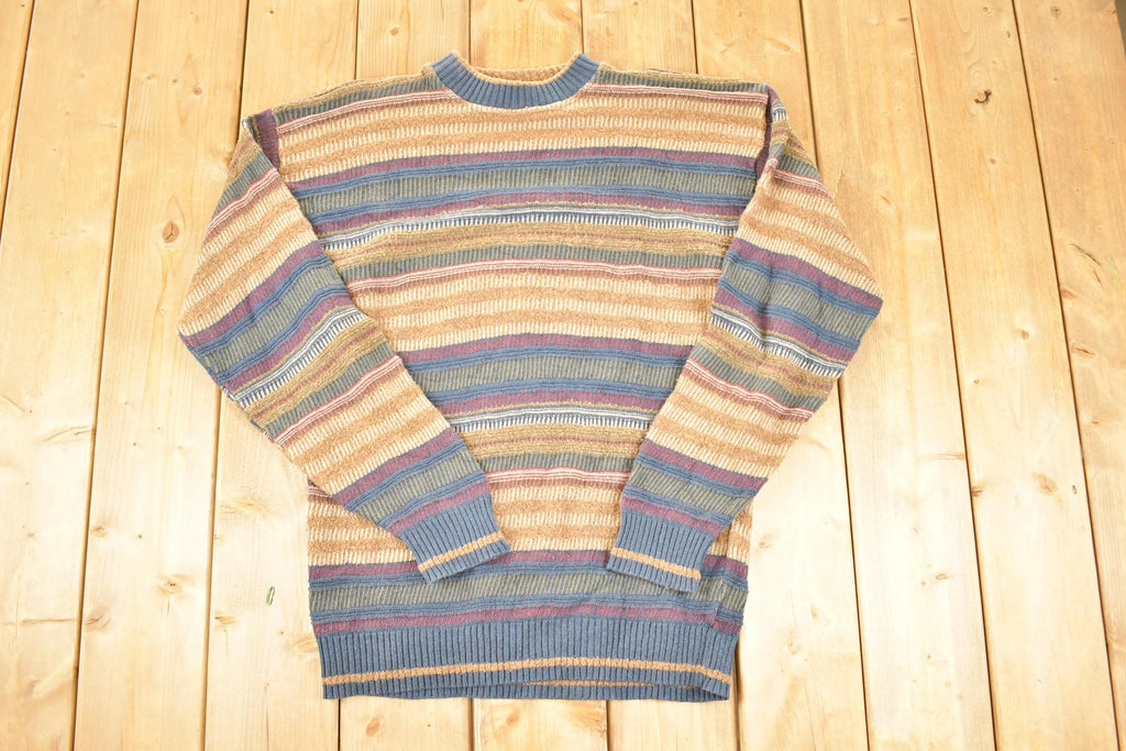 Vintage 1990s Geoffrey Beene Striped Knit Crewneck Sweater Mens M