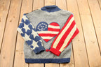 Vintage 1989 Eagles Eye 100% Wool Unique Textured American Flag and Granny Square Patchwork Knit Cardigan Sweater