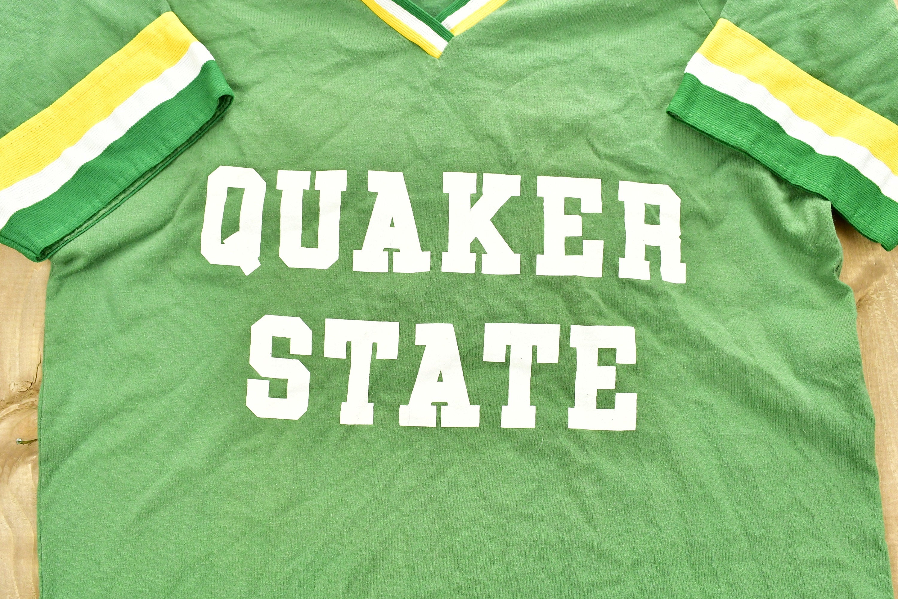 Vintage 1980s University of Quaker State Collegiate Ringer T-Shirt
