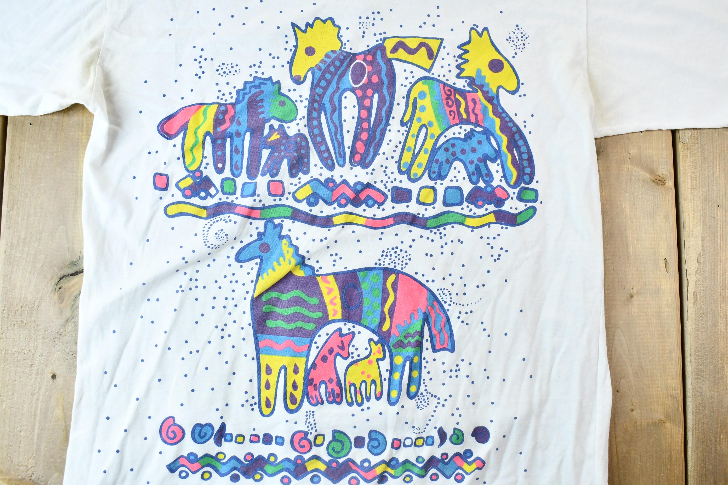 Vintage 1990s Colorful Piñata Donkey Design Graphic T-Shirt