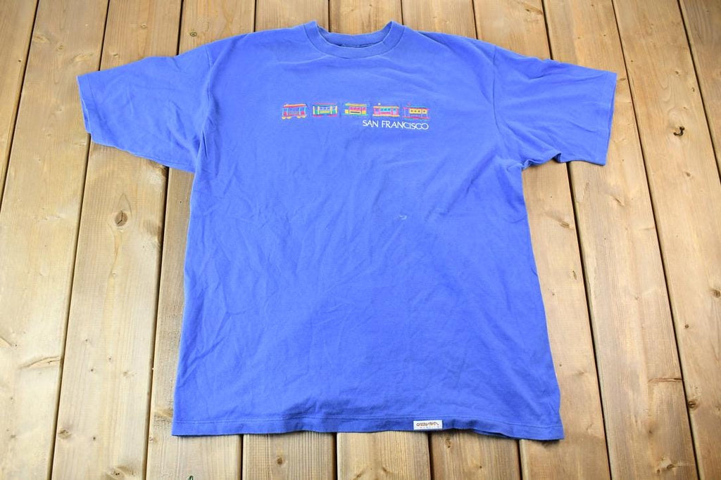 Vintage 1990s Crazy Stitch Hawaii Embroidered Souvenir San Francisco California Trolly Car T-Shirt
