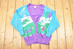 Vintage 1990s Koret Sport AOP Golfing Abstract Knit Cardigan Sweater Women's M