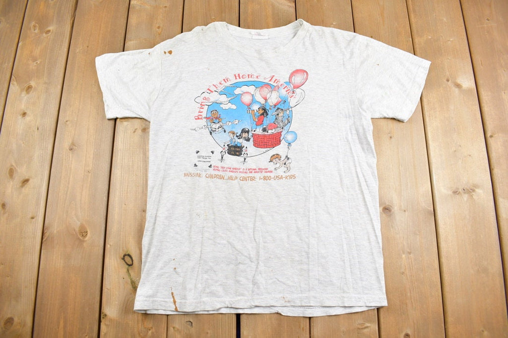 Vintage 1990s Missing Childrens Graphic T-Shirt / Bring Them Home America Streetwear / Retro Style / Distressed / 90s Graphic Tee