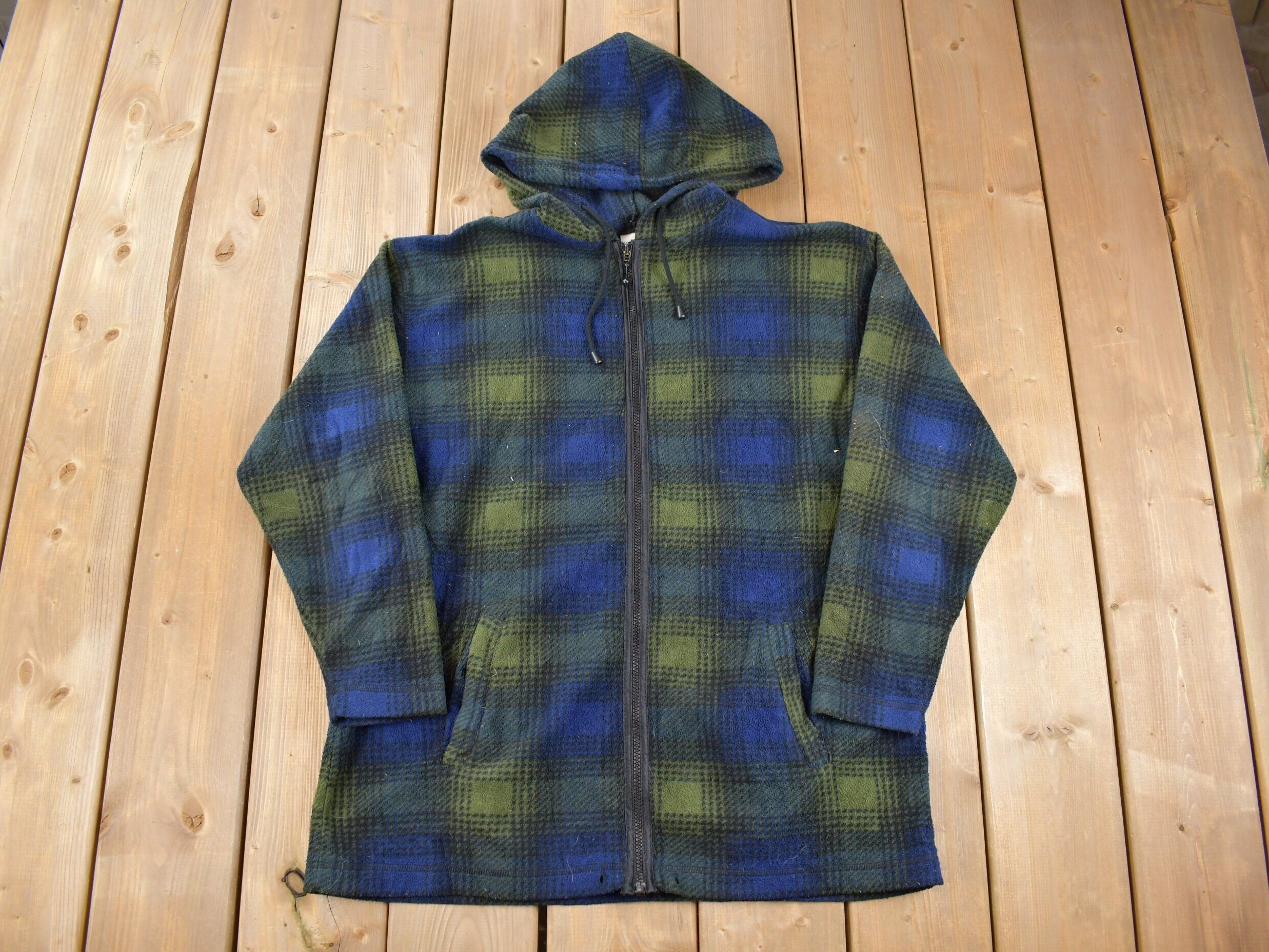 Vintage 1990s Fashion Bug Plaid Zip Up Fleece Sweater
