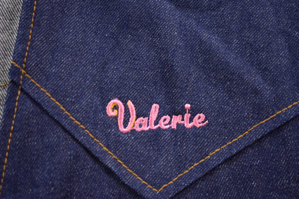 Vintage 1990s Embroidered Cute Denim Jean Vest  Patchwork  Made In USA  Outerwear  Personalized  Cute Dog  Hearts And Flowers