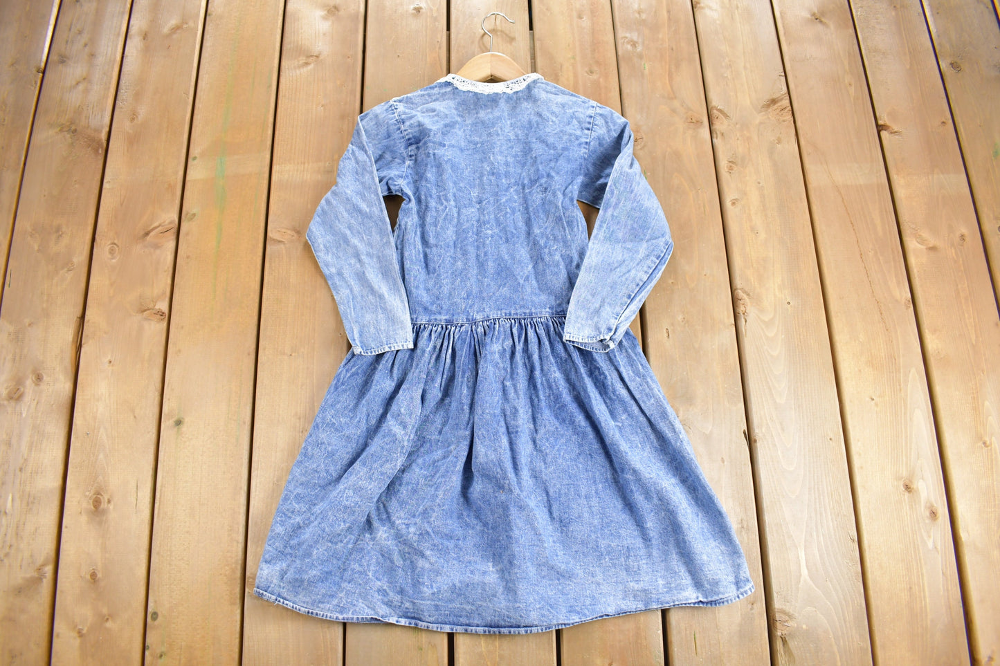 Vintage 1980s Cinema Denim Shirt Dress / 80s Vintage Dress / Streetwear / Women's Fashion / Cute Dress / Made In USA / Lace