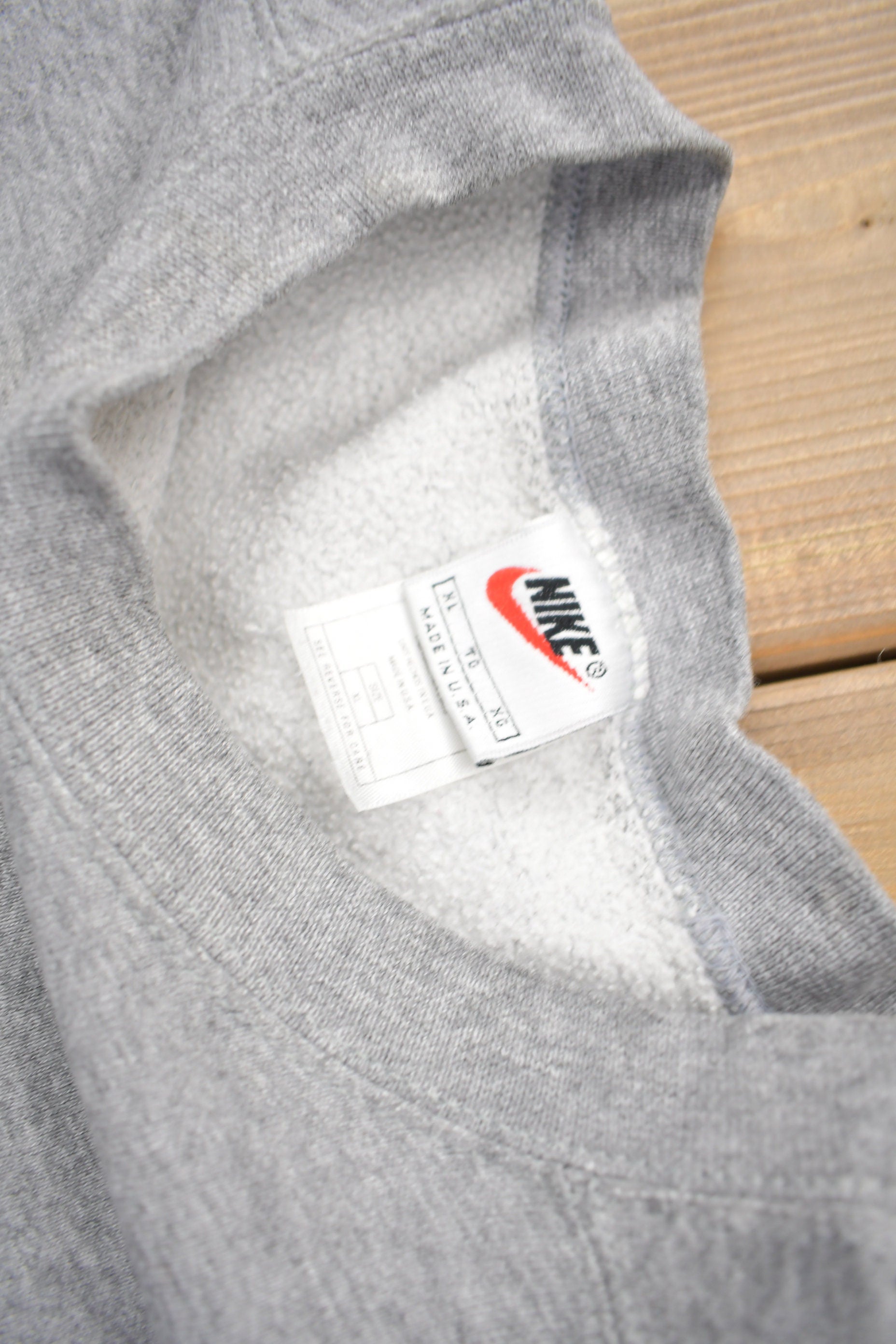 Vintage 1990s Nike Heather Grey Mini Swoosh Crewneck Sweatshirt