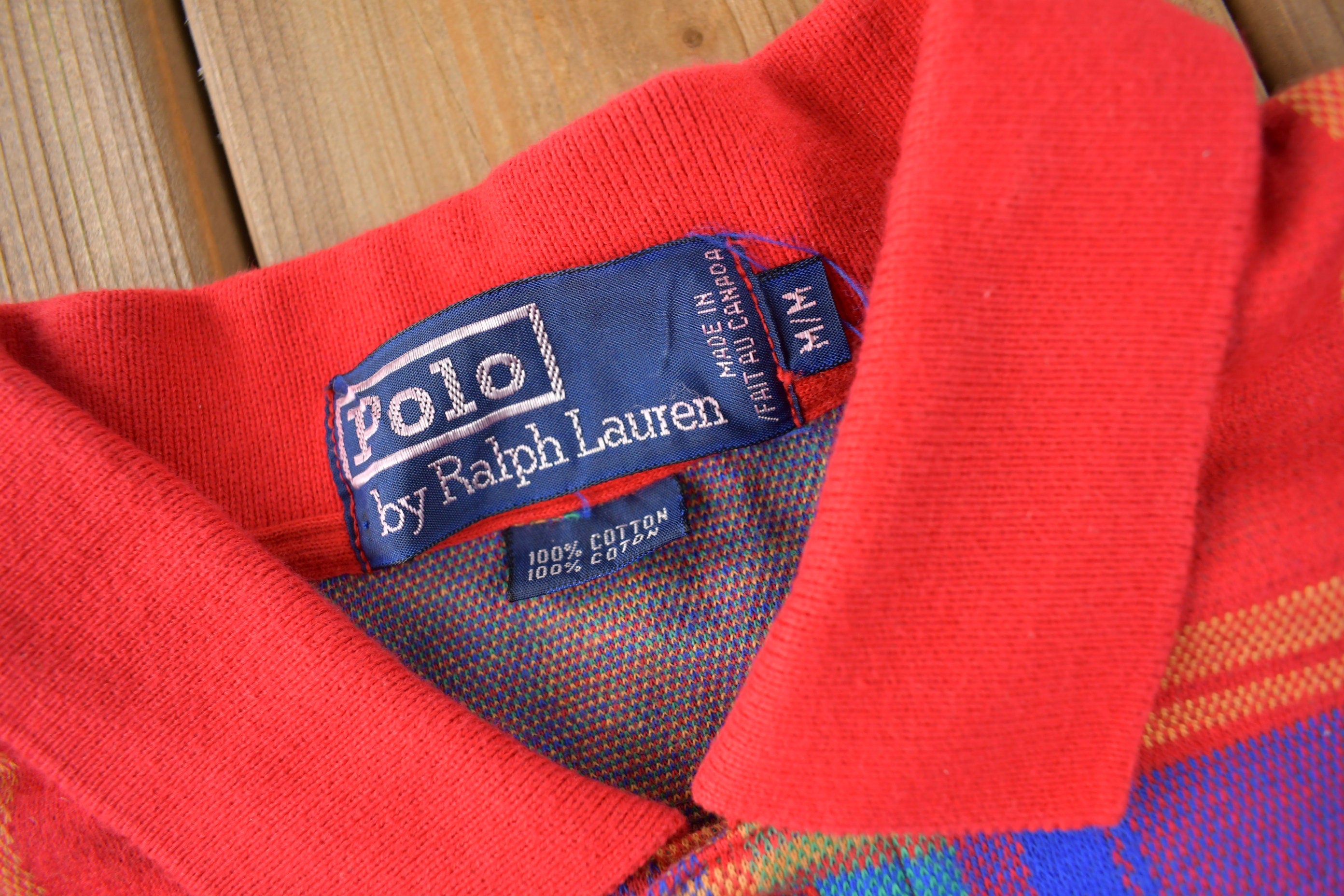 Vintage 1990s Polo By Ralph Lauren Small Pony Plaid Polo Shirt Size M Made In Canada