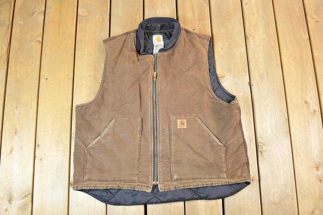 Vintage 1990s Carhartt Perfectly Distressed Collared Work Vest Made In USA