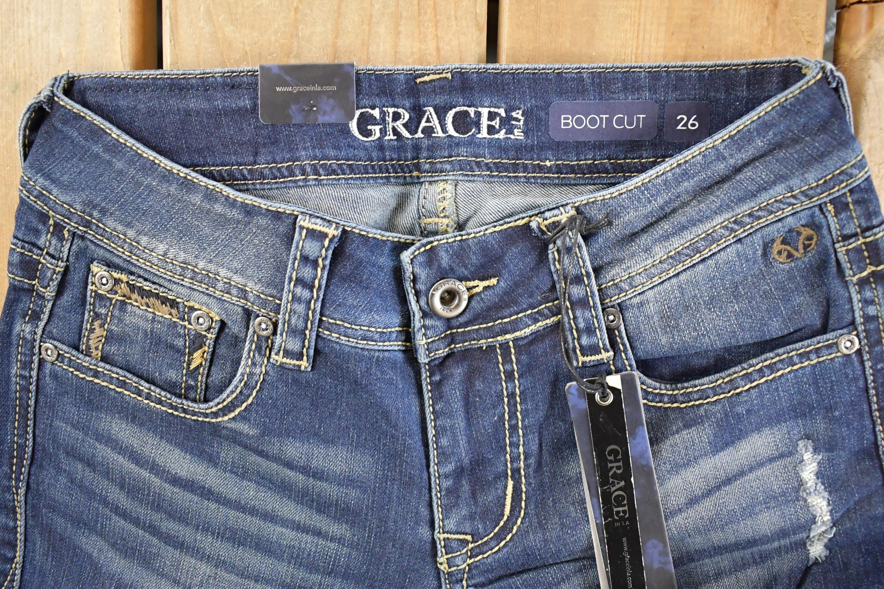 Vintage Deadstock Y2K Grace In LA Bedazzled Bootcut Low Rise Jeans Women's Size 26 x 31