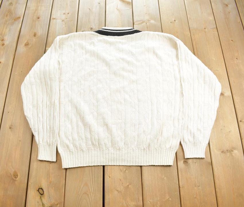 Vintage 1990s McBriar Knit Crewneck Embroidered V-Neck Sweater Made In USA