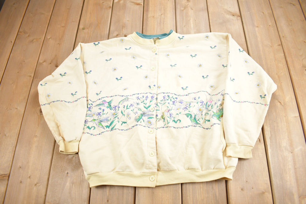 Vintage 1990s Floral Theme Artisans Cardigan Sweater
