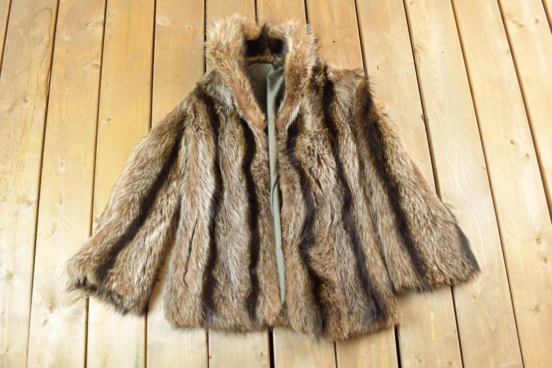 Vintage 1970s Full Length Racoon Fur Coat Made In USA