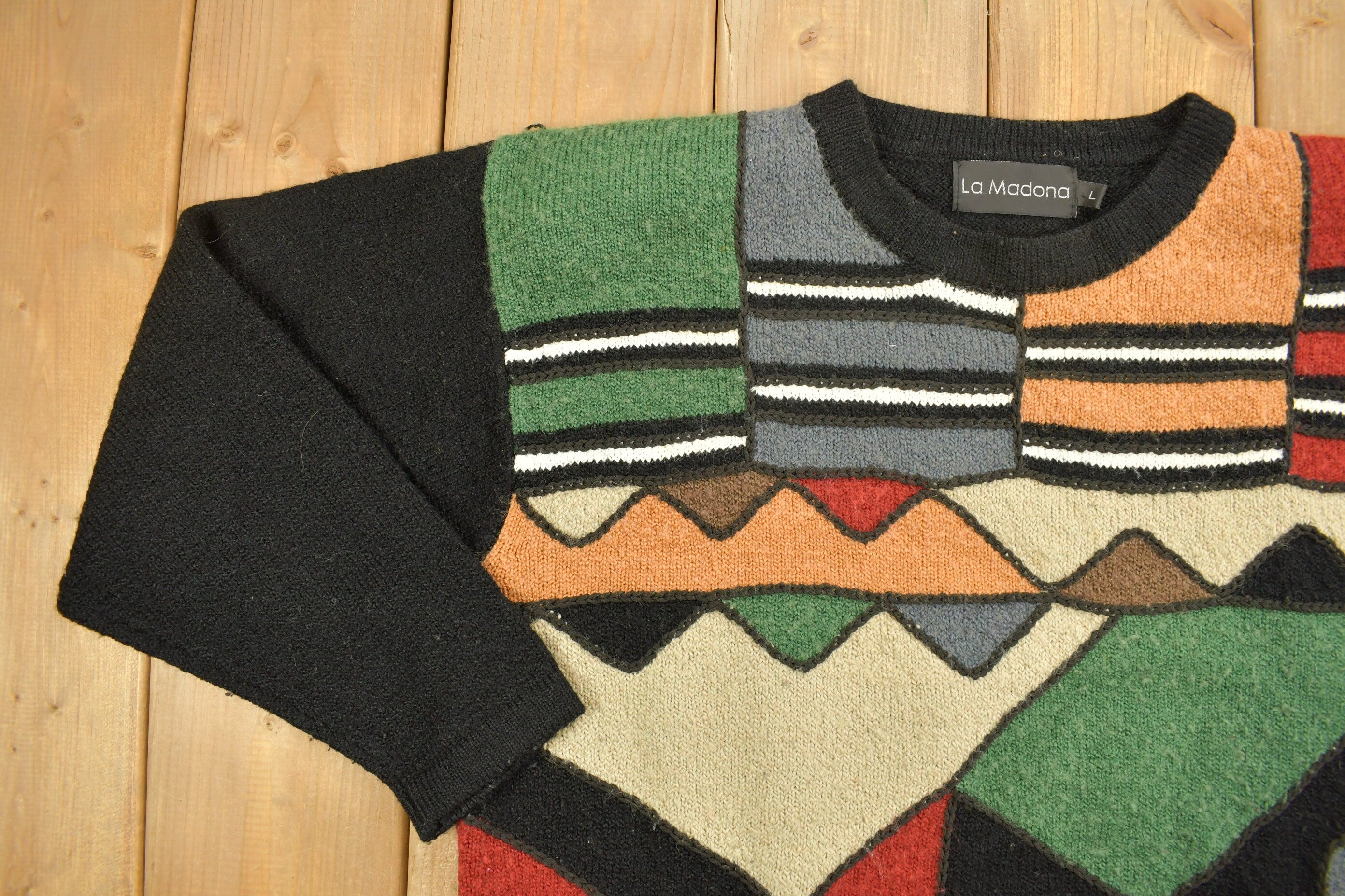Vintage 1990s Knitted La Madona Crewneck Sweater /