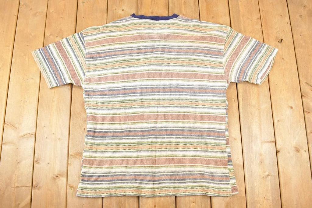 Vintage 1990s Impact Knit Striped Souvenir Travel T-Shirt Men's XL