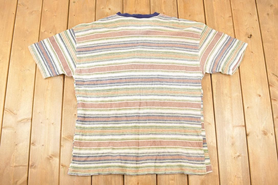 Vintage 1990s Impact Knit Striped Souvenir Travel T-Shirt Men's XL