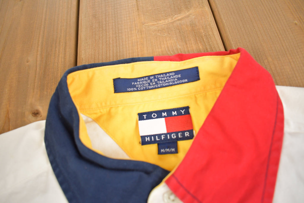 Vintage 1990s Tommy Hilfiger International Games Flag Patch Button Up Shirt  1990s Button Up  Vintage Tommy  90s Style