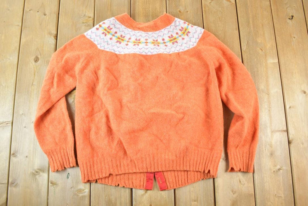 Vintage 1970s O'Connell's Pure New Wool Knit Abstract Pattern Button up Sweater Women's Large