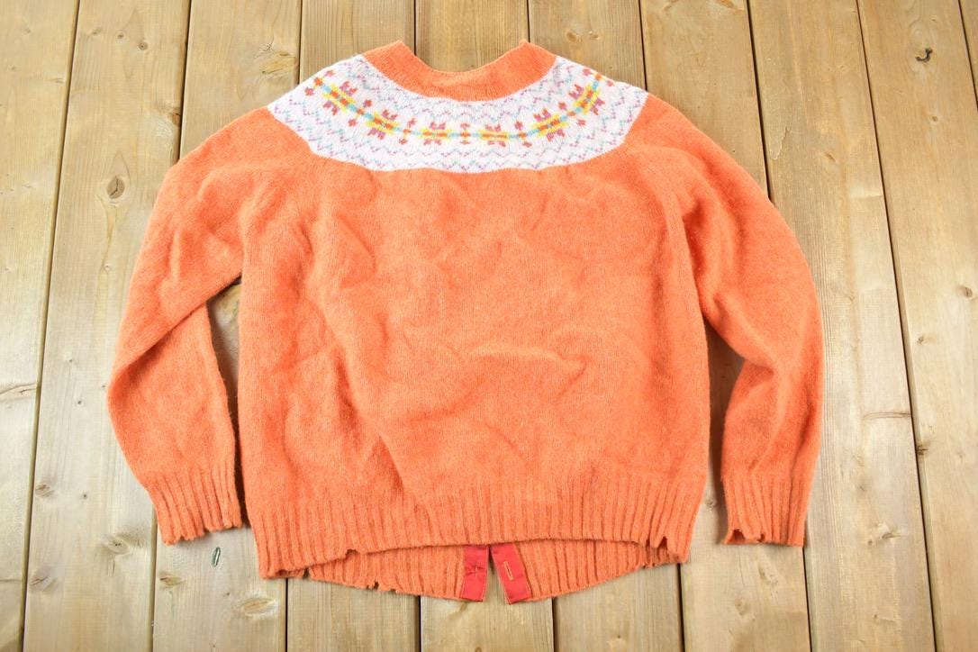 Vintage 1970s O'Connell's Pure New Wool Knit Abstract Pattern Button up Sweater Women's Large