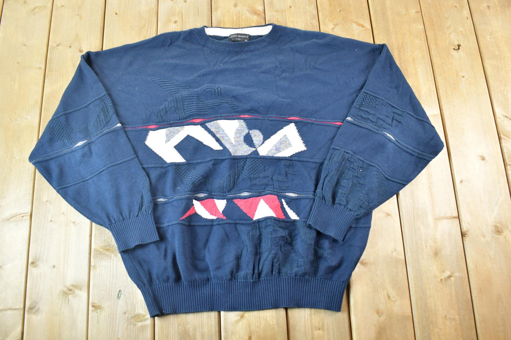 Vintage 1990s Vintorio Rochetti Knit Abstract Pattern Crewneck Sweater Mens XL