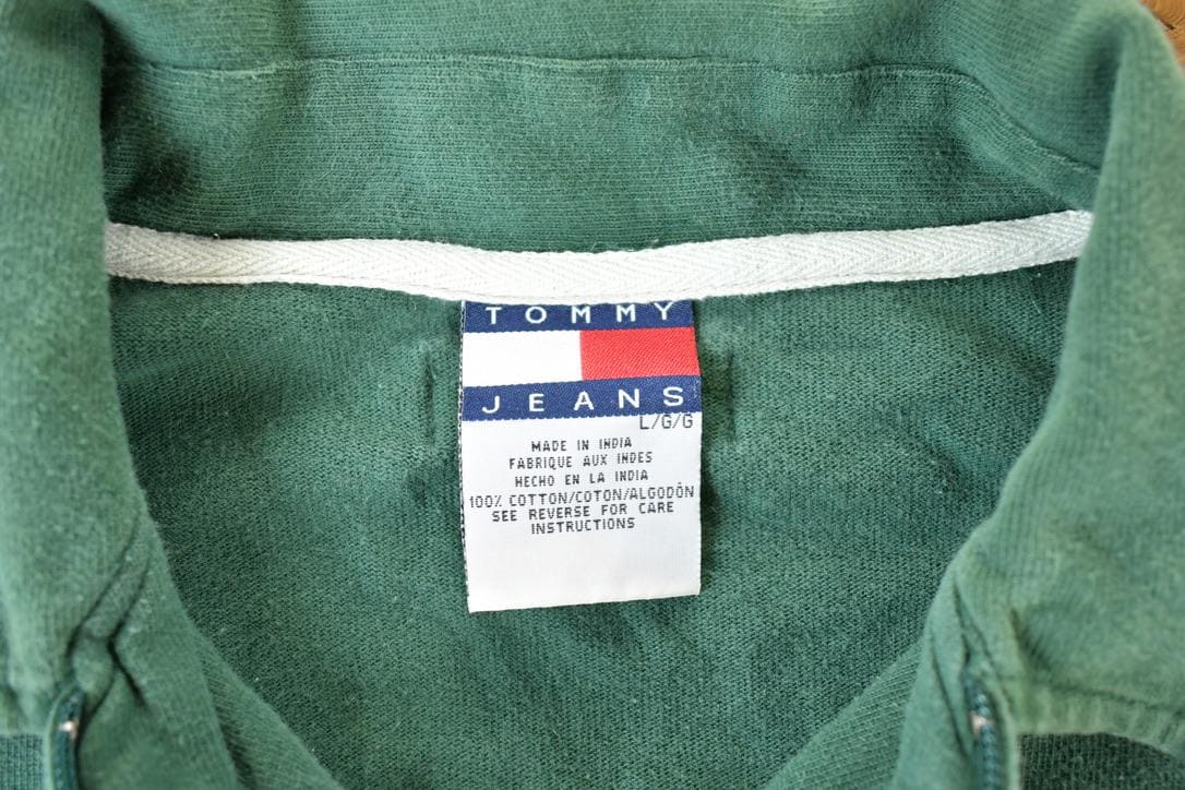 Vintage 1990s Tommy Jeans Souvenir Quarter Zip Crewneck Sweatshirt Made In USA