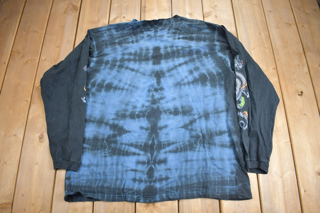 Vintage 1990s Extreme Limit Dragon Theme Long Sleeve Tye Dye T Shirt