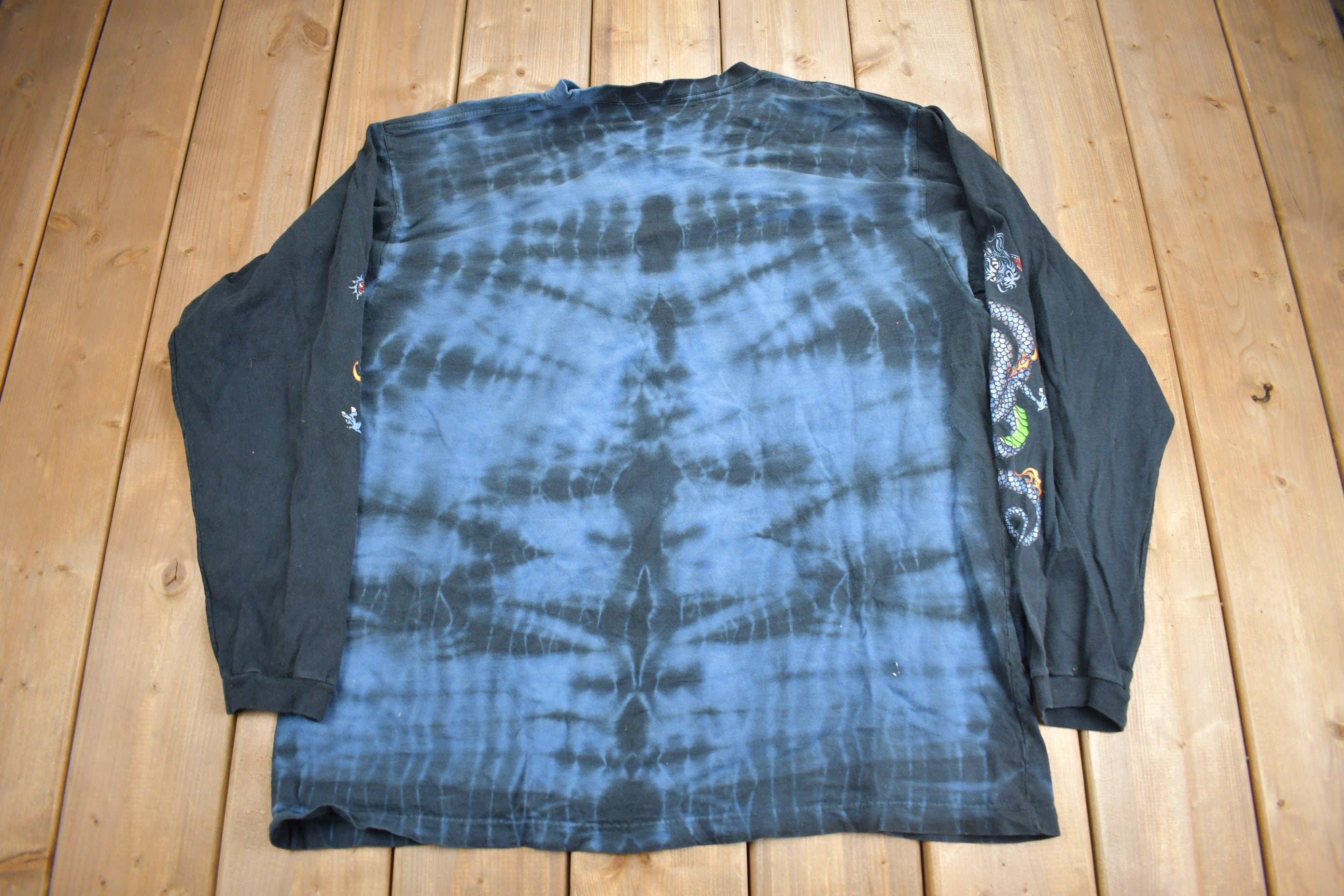 Vintage 1990s Extreme Limit Dragon Theme Long Sleeve Tye Dye T Shirt