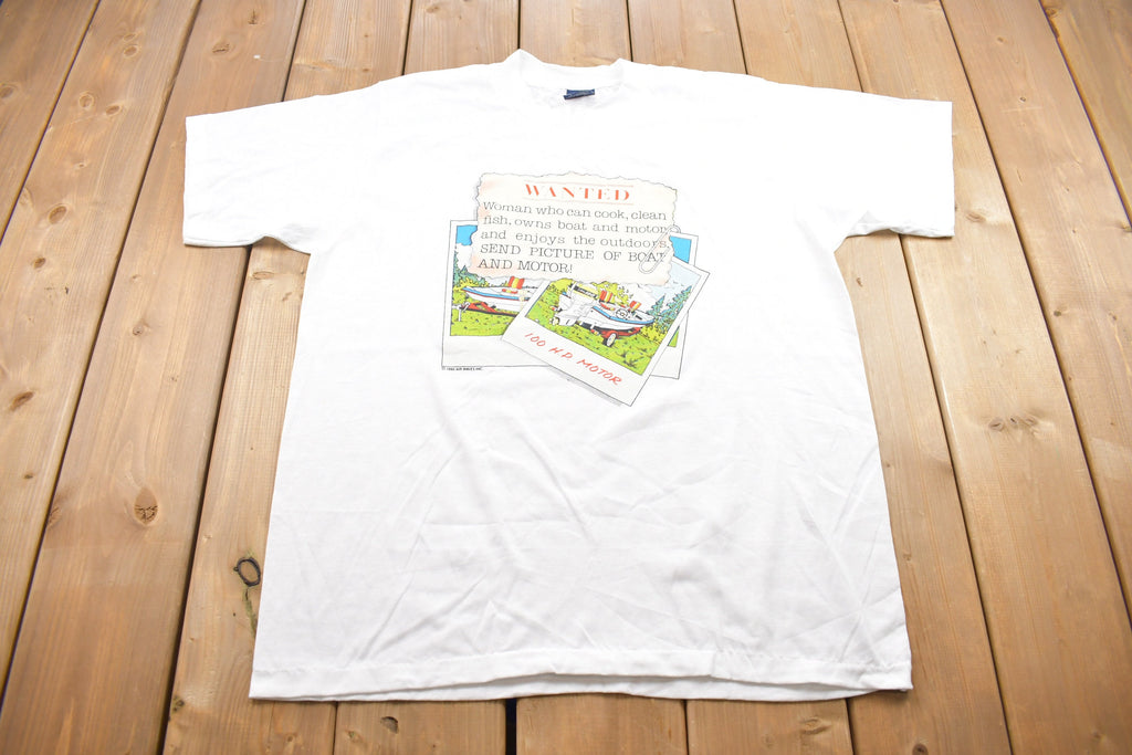 Vintage 1990 Cal Cru Funny Boating Graphic T Shirt