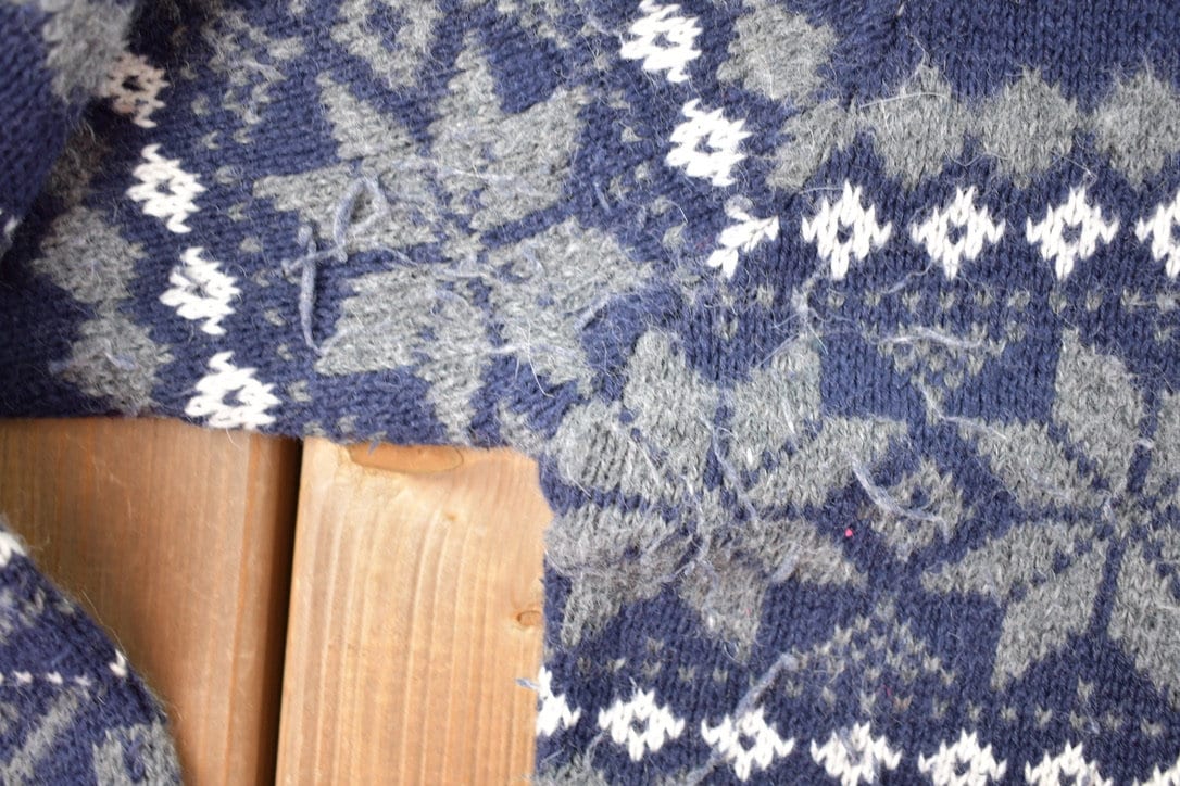 Vintage 1990s Erika & Co Knitted Cardigan Sweater  Vintage Cardigan  Button Up  Striped  Embroidered  Snowflake Theme  Winter Knit