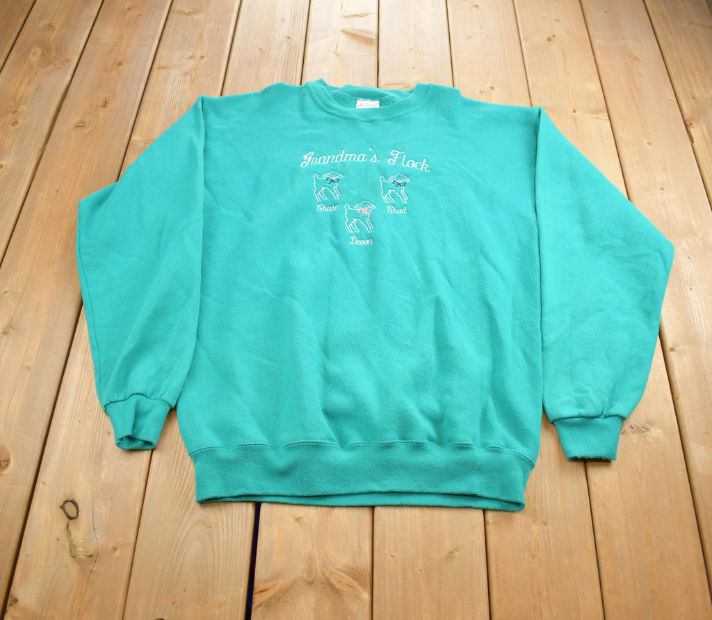 Vintage 1990s Grandmas Flock Dogs Embroidered Crewneck Sweatshirt Made In USA