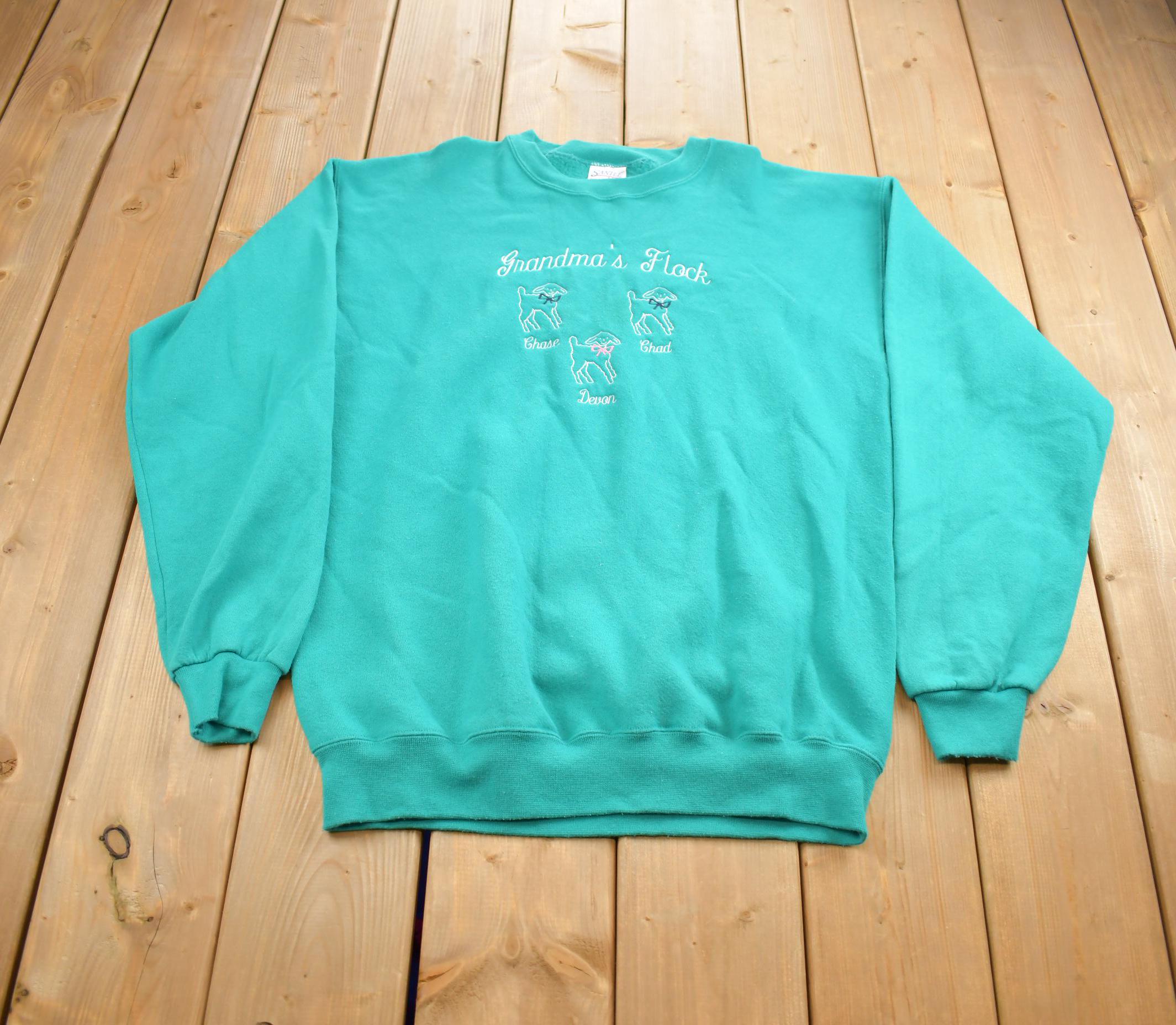 Vintage 1990s Grandmas Flock Dogs Embroidered Crewneck Sweatshirt Made In USA