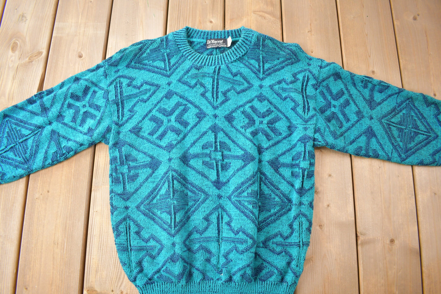 Vintage 1980s Di Vincent Snow Flake Design Knitted Crewneck Sweater / Vintage Crewneck / All Over Pattern / Abstract Pattern